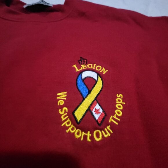 Royal Canadian Legion Vintage 90's red Sweatshirt XL Support Troops - Picture 1 of 11